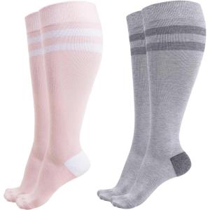imageMomcozy Compression Socks for Women Wide Calf 1520mmHg Knee High Support Socks for Pregnancy Nurses Travel FlyingLight GrayPink