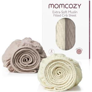 imageMomcozy Muslin Standard Fitted Crib Sheets 52quotx28quot 2 Pack Soft Breathable Natural Cotton Baby Mattress Sheet 360 Mattress Wrapping No Slip Boys Girls Neutral Toddler Bed Sheet Bravery ZebraBeige Coffee Red
