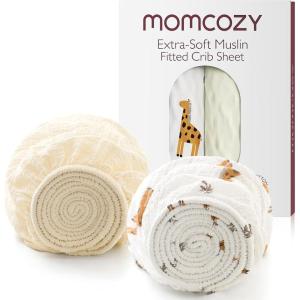 imageMomcozy Muslin Standard Fitted Crib Sheets 52quotx28quot 2 Pack Soft Breathable Natural Cotton Baby Mattress Sheet 360 Mattress Wrapping No Slip Boys Girls Neutral Toddler Bed Sheet Bravery ZebraBravery Giraffe