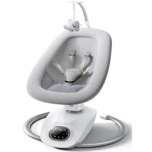 imageMomcozy 2in1 Electric Baby Swing DualArm Support System ampamp ParentInspired Motions Convertible to Toddler Seat up to 66 lbs Adjustable Height Lightweight KhakiGray