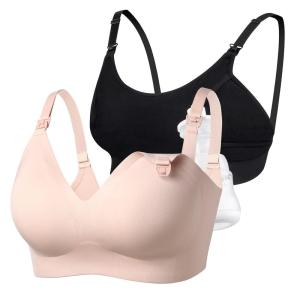imageMomcozy Bra 2 Pack Hands Free Pumping Bra and Seamless Nursing Bra Size 36D36E38B38C