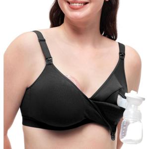 imageMomcozy HandsFree Pumping Bra Wireless ampamp Seamless HF010 Breast Pump Bra Breathable Tencel Fabric ampamp Fully Fixed CupsBlack