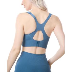 imageMomcozy Nursing Bras for Breastfeeding Ribbed Maternity Bra with Racerback Soft Stretchy Nursing Sports Bra for YogaNordic Blue