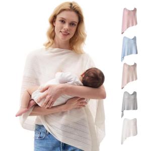 imageMomcozy UltraLight Nursing Cover for Breastfeeding Soft Breathable Tencel Lyocell Fabric MultiUse Feeding Shawl Newborn Essentials Must HavesLight GrayWhite Lite