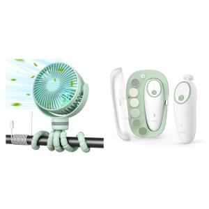 imageMomcozy 8000mAh Portable Stroller Fan Green ampamp Baby Nail File Electric Green