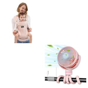 imageMomcozy 8000mAh Portable Stroller Fan and Baby Carrier with Hip Seat Pink