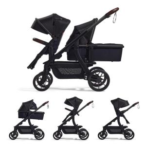 imageMomcozy ChangeGo Baby Stroller Convertible SingletoDoubletoWagon Stroller with 23 Configurations Bassinet Seat Included Large PU Wheels AllWheel Suspension  Extendable UPF50 CanopyBlack