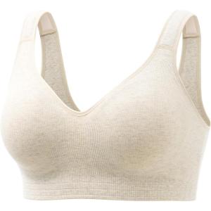 imageMomcozy Seamless US Cotton Busty Bras for WomenComfortable Wireless Full Coverage Bra with Molded Cups for Large Bust Oatmeal