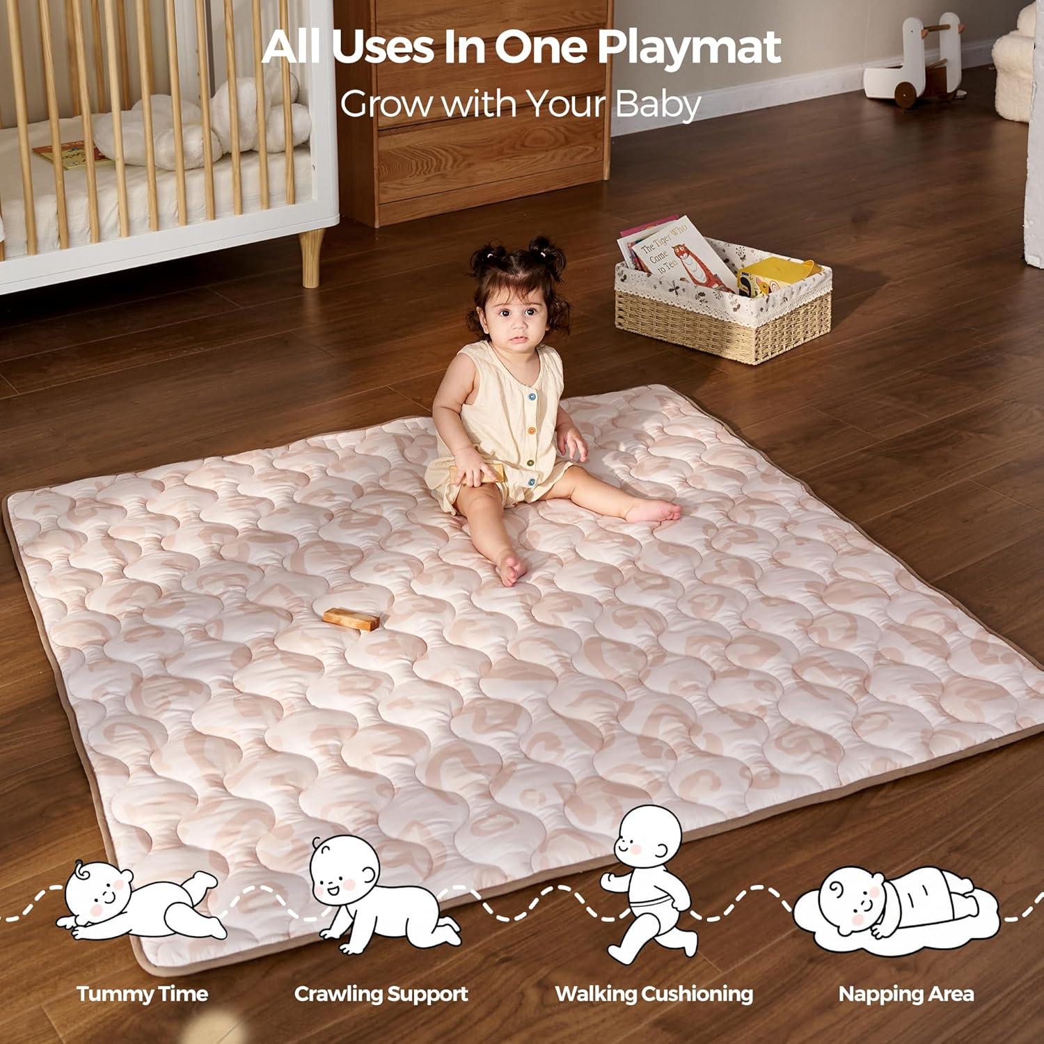imageMomcozy Baby Play Mat for Floor 50x50 Thickened Playpen Mat Playmate for Baby Tummy Time Waterproof ampamp NonSlip Foldable Outdoor Mat with Carrying Handle Leopard HeartLeopard Brown