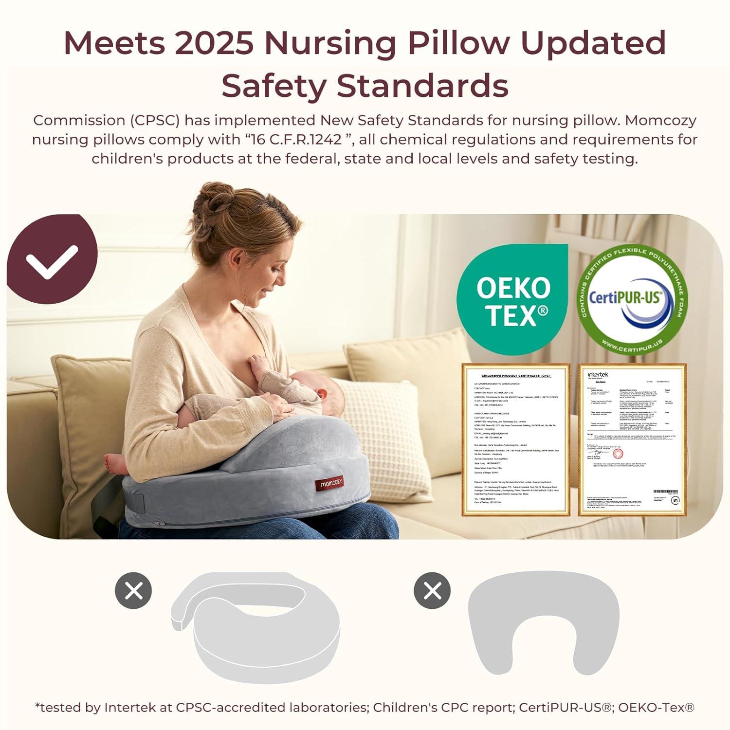 imageMomcozy Original Nursing Pillow and Positioner  Plus Size Feeding Pillow  Breastfeeding Bottle Feeding Baby Support  with Adjustable Waist Strap and Removable Cotton Cover Green ForestGrey  Premium Memory Foam 