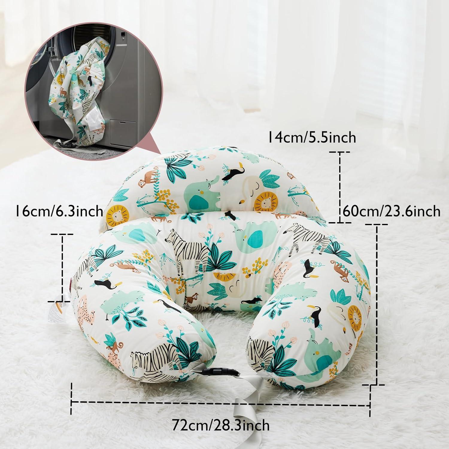 imageMomcozy Original Nursing Pillow and Positioner  Plus Size Feeding Pillow  Breastfeeding Bottle Feeding Baby Support  with Adjustable Waist Strap and Removable Cotton Cover Green ForestColorful Animals