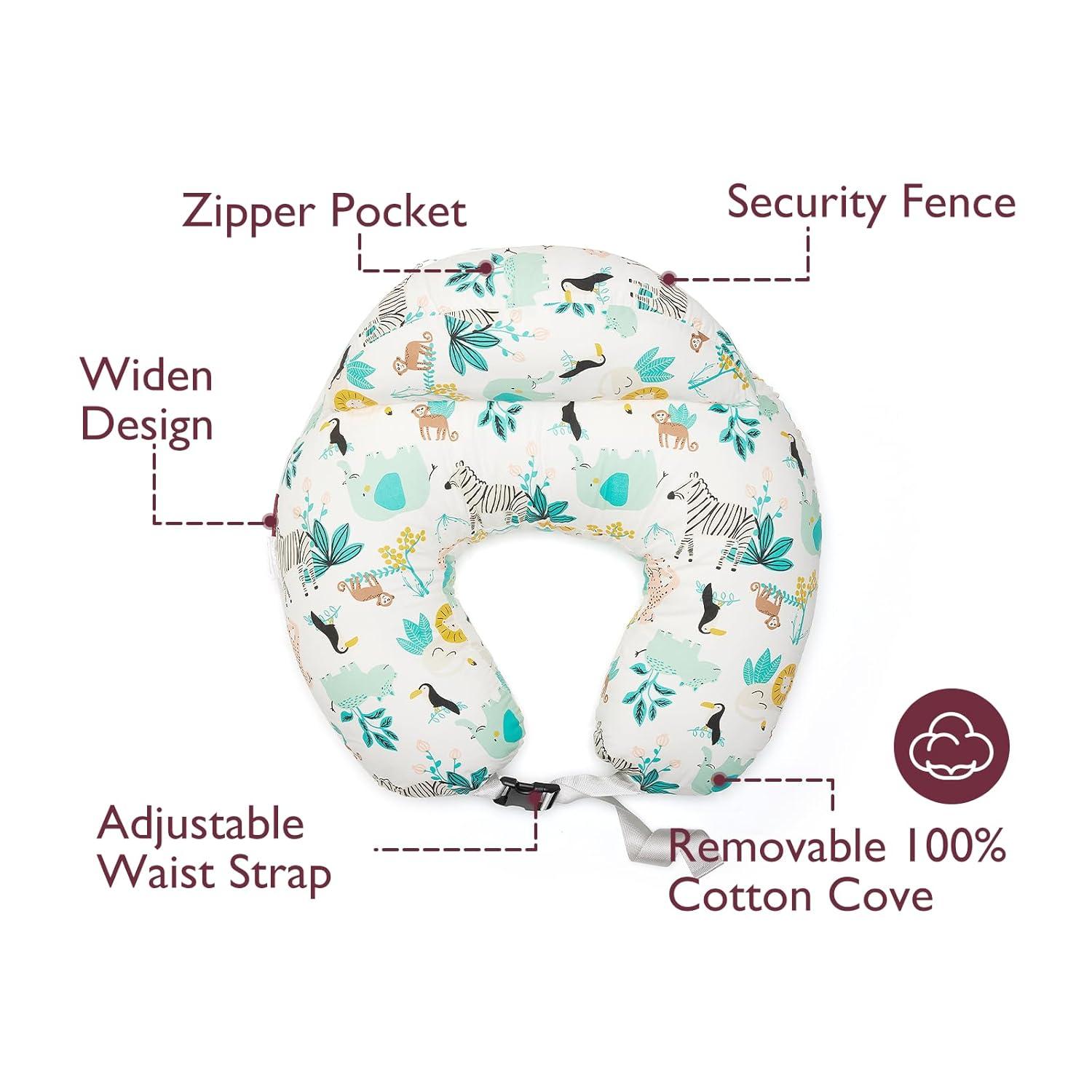 imageMomcozy Original Nursing Pillow and Positioner  Plus Size Feeding Pillow  Breastfeeding Bottle Feeding Baby Support  with Adjustable Waist Strap and Removable Cotton Cover Green ForestColorful Animals