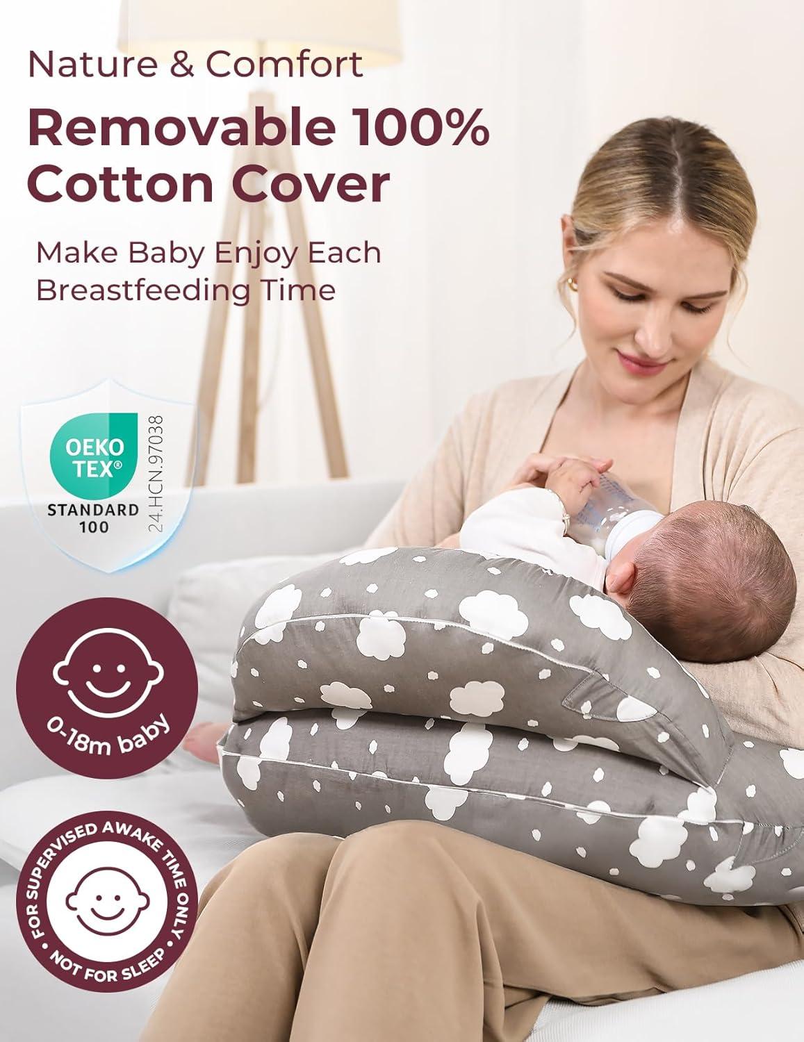 imageMomcozy Original Nursing Pillow and Positioner  Plus Size Feeding Pillow  Breastfeeding Bottle Feeding Baby Support  with Adjustable Waist Strap and Removable Cotton Cover Green ForestGrey