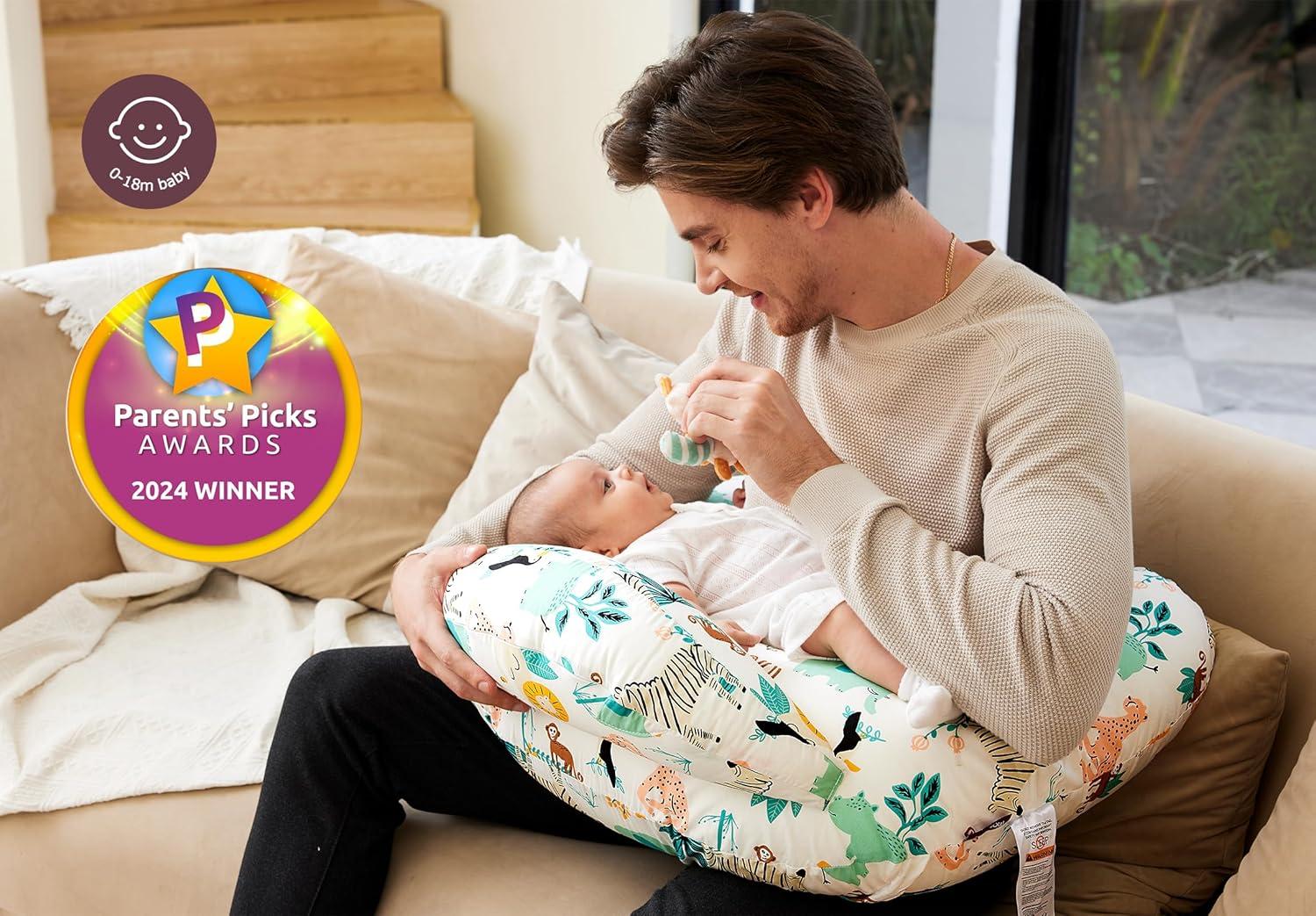 imageMomcozy Original Nursing Pillow and Positioner  Plus Size Feeding Pillow  Breastfeeding Bottle Feeding Baby Support  with Adjustable Waist Strap and Removable Cotton Cover Green ForestColorful Animals