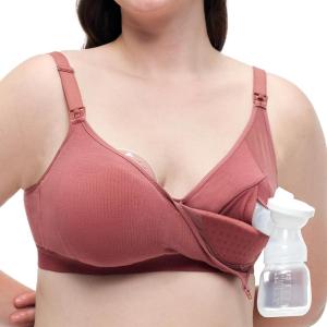 imageMomcozy HandsFree Pumping Bra Wireless ampamp Seamless HF010 Breast Pump Bra Breathable Tencel Fabric ampamp Fully Fixed CupsDusty Rose