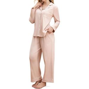 imageMomcozy Postpartum Nursing Pajamas Set for Women 2 Piece Long Sleeve V Neck Button Down Cotton Maternity Lounge PjsPink