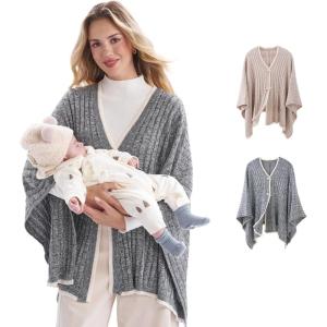 imageMomcozy Knit Nursing Cover  Soft ampamp Cozy Full Coverage Nursing Shawl for Breastfeeding and Pumping Versatile FallWinterGrey