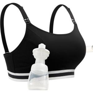 imageMomcozy 2in1 Hands Free Pumping Bra Adjustable Breast Pump Bra with Wide Support Band for Breastfeeding MomsBlack
