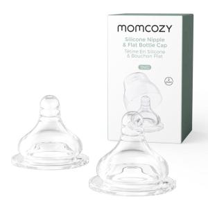 imageMomcozy Soft Baby Nipple Premium Natural Flow Silicone for WideNeck Bottles BPAFree Perfectly Compatible with Momcozy Breast Milk Cooler Small Pack of 2Flow2Medium