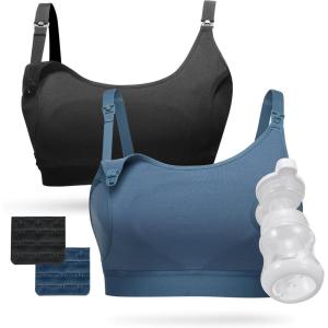 image:imageMomcozy Pumping Bra Pumping Bra Hands Free All Day Wear Pumping amp Nursing Bra in One Holding Breast Pump for Spectra MedelaBlack blue2pk