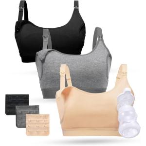 image:imageMomcozy Pumping Bra Pumping Bra Hands Free All Day Wear Pumping amp Nursing Bra in One Holding Breast Pump for Spectra MedelaBlack grey skin3pk
