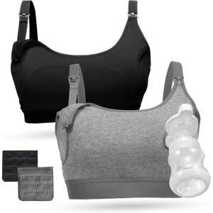 image:imageMomcozy Pumping Bra Pumping Bra Hands Free All Day Wear Pumping amp Nursing Bra in One Holding Breast Pump for Spectra MedelaBlack grey2pk