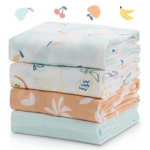 image:imageMomcozy Muslin Swaddle Blankets Ultra Soft Neutral Registry Essentials 47 x 47 Breathable Large Receiving Blanket Newborn Essentials Must Haves Baby Boys Girls Shower Gifts Fruits PartyFruits Party