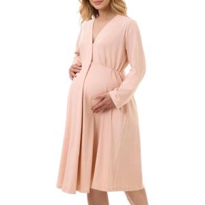 image:imageMOMCOZY Womens Nursing Maternity Nightgown for Breastfeeding Labor and Delivery Gown Long Sleeve Postpartum Night GownPink