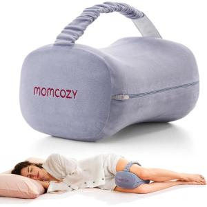 image:imageMomcozy Knee Pillow for Side Sleepers Soft Memory Foam amp PinchFree Design Relieve Knee Leg and Sciatica Pain Adjustable Elastic Strap Ideal for Pregnant Women and Seniors Cooling Cover GrayCrystal Velvet Gray