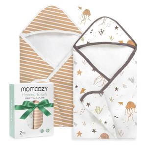 image:imageMomcozy Baby Towel with Hooded  Ultra Soft amp Absorbent Large Bath Towel Set for Comfort amp Gentle on Babys Skin  Shower Gift amp Bath Essential amp Baby Registry Search for NewbornInfantToddlerKidsOcean Whimsy