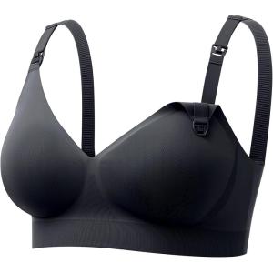 image:imageMomcozy CoolFit Nursing Bras for Breastfeeding Fixed Padding Ultra Stretch Seamless Jelly Strip Maternity Bra WirelessBlack