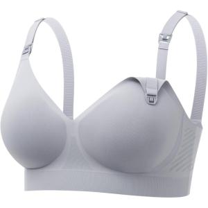 image:imageMomcozy CoolFit Nursing Bras for Breastfeeding Fixed Padding Ultra Stretch Seamless Jelly Strip Maternity Bra WirelessGray