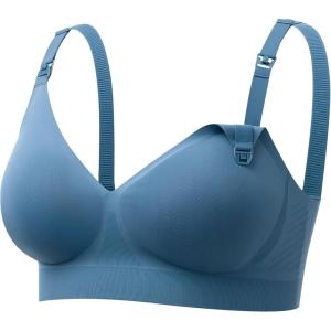 image:imageMomcozy CoolFit Nursing Bras for Breastfeeding Fixed Padding Ultra Stretch Seamless Jelly Strip Maternity Bra WirelessNordic Blue