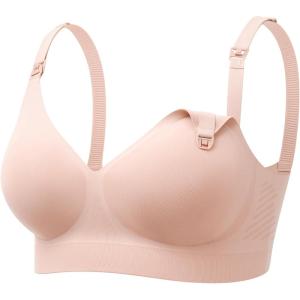 image:imageMomcozy CoolFit Nursing Bras for Breastfeeding Fixed Padding Ultra Stretch Seamless Jelly Strip Maternity Bra WirelessOyster Pink