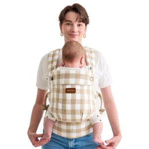image:imageMomcozy Baby Carrier Ergonomic Cozy and Lightweight Carrier Effortless to Put On Ideal for HandsFree Parenting Enhanced Lumbar Support GeometryCotton LinenBrown Checkerboard
