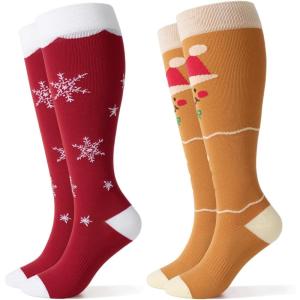 image:imageMomcozy Compression Socks for Women Wide Calf 1520mmHg Knee High Support Socks for Pregnancy Nurses Flying TravelSnowflakesGingerbread