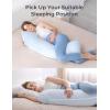 image:imageMomcozy JShaped Pregnancy Pillow for Sleeping with Cooling Cover Side Sleeper Support for Belly Hip amp Leg Deep GreyBlue