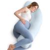image:imageMomcozy JShaped Pregnancy Pillow for Sleeping with Cooling Cover Side Sleeper Support for Belly Hip amp Leg Deep GreyBlue