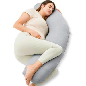 image:imageMomcozy JShaped Pregnancy Pillow for Sleeping with Cooling Cover Side Sleeper Support for Belly Hip amp Leg Deep GreyCooling Fabric  Deep Grey