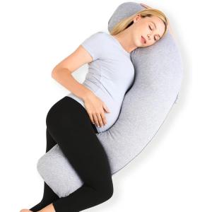 image:imageMomcozy JShaped Pregnancy Pillow for Sleeping with Cooling Cover Side Sleeper Support for Belly Hip amp Leg Deep GreyGrey