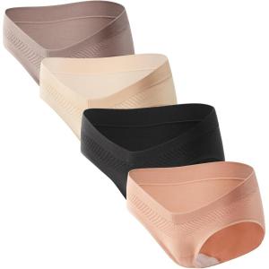 image:imageMomcozy Maternity Underwear VFront Seamless Maternity Panties Cotton Gusset Pregnancy Underwear Under BumpBlack almond oyster Pink brown4pk
