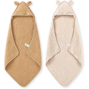 image:imageMomcozy Baby Towels 6Layer 100 Cotton Muslin Hooded Baby Towel Set for Newborn Infant amp Toddler Soft Absorbent Baby Bath Essentials Large 32 x 32 InchBrown  Khaki