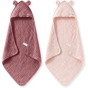 image:imageMomcozy Baby Towels 6Layer 100 Cotton Muslin Hooded Baby Towel Set for Newborn Infant amp Toddler Soft Absorbent Baby Bath Essentials Large 32 x 32 InchPink