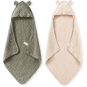 image:imageMomcozy Baby Towels 6Layer 100 Cotton Muslin Hooded Baby Towel Set for Newborn Infant amp Toddler Soft Absorbent Baby Bath Essentials Large 32 x 32 InchKhaki  Green