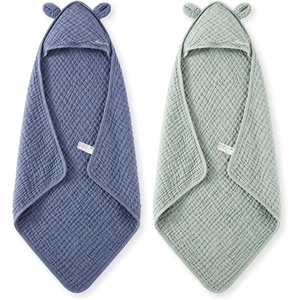 image:imageMomcozy Baby Towels 6Layer 100 Cotton Muslin Hooded Baby Towel Set for Newborn Infant amp Toddler Soft Absorbent Baby Bath Essentials Large 32 x 32 InchBlue  Green